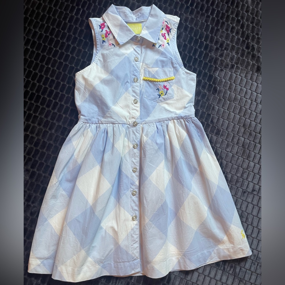 Boutique brand Joules Girls Gabrielle blue & white sleeveless dress-NWT-Sz 7/8